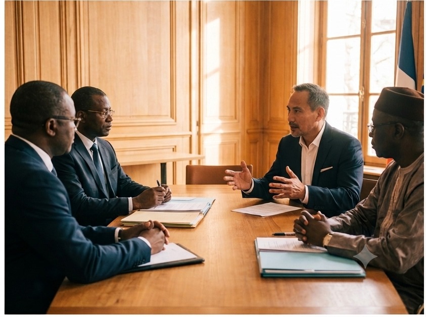 Éric Vo-Van en réunion avec des représentants gouvernementaux autour d'une table de négociation